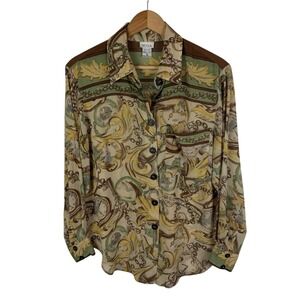 VTG Nicola Baroque Chain Print Blouse Medium Button Down Y2K Retro Lightweight